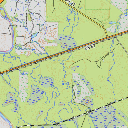 OpenTopoMap map of Sandy Creek, AR