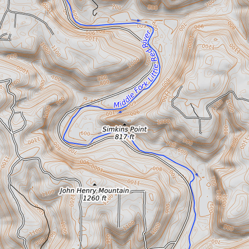 OpenTopoMap map of Simkins Point, AR