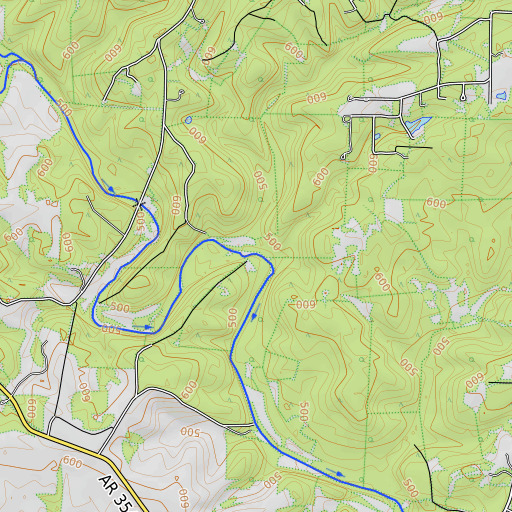 OpenTopoMap map of Turkey Creek, AR