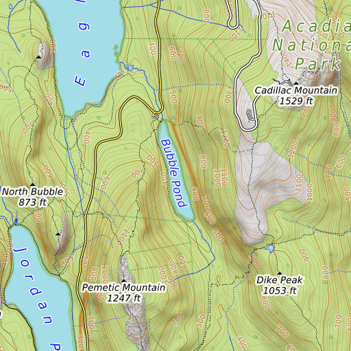 OpenTopoMap map of Bubble Pond, ME