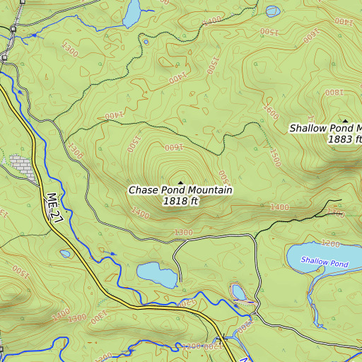 OpenTopoMap map of Chase Pond Mountain, ME