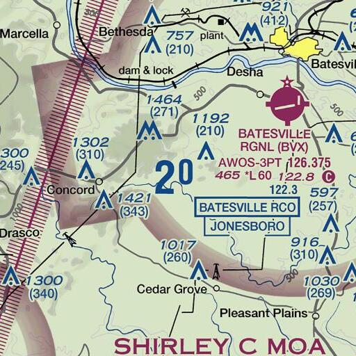 FAA VFR chart of Yellow Branch, AR