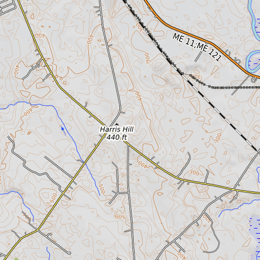 OpenTopoMap map of Harris Hill, ME