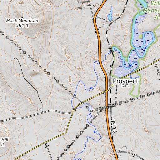 OpenTopoMap map of Hawes Stream, ME