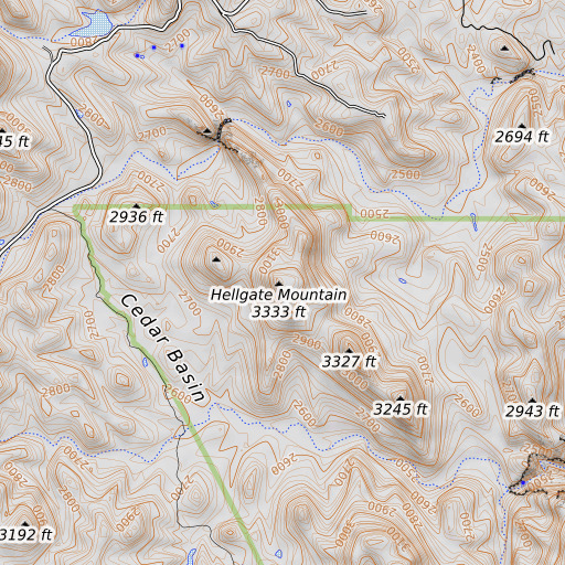 OpenTopoMap map of Hellgate Mountain, AZ