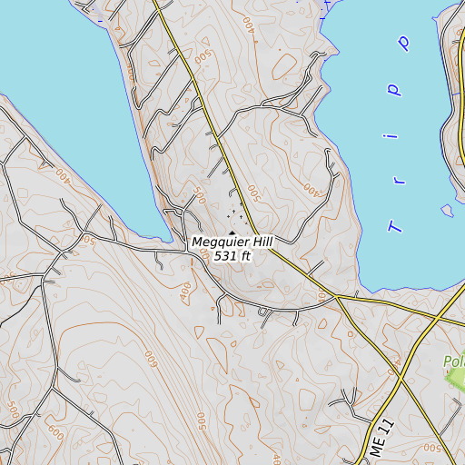 OpenTopoMap map of Megquier Hill, ME