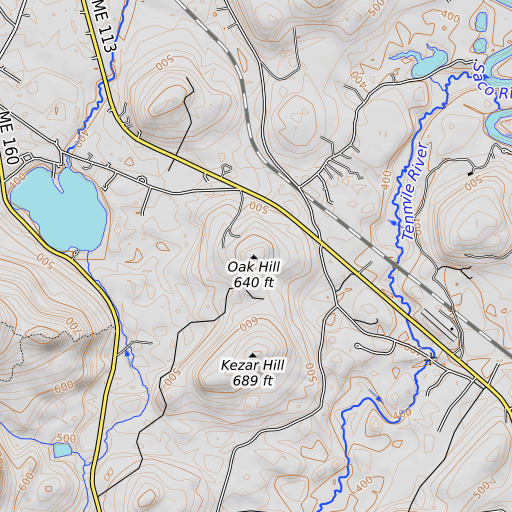 OpenTopoMap map of Oak Hill, ME