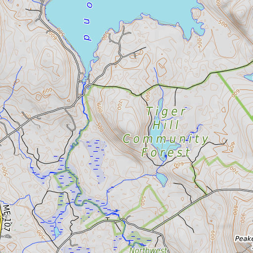 OpenTopoMap map of Tiger Hill, ME