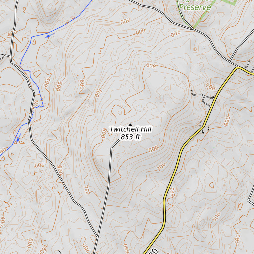 OpenTopoMap map of Twitchell Hill, ME