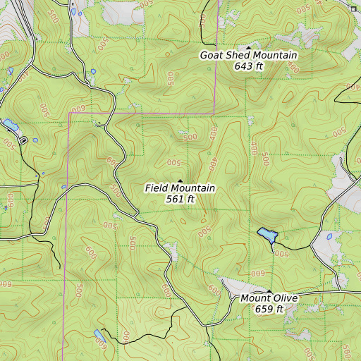 OpenTopoMap map of Field Mountain, AR