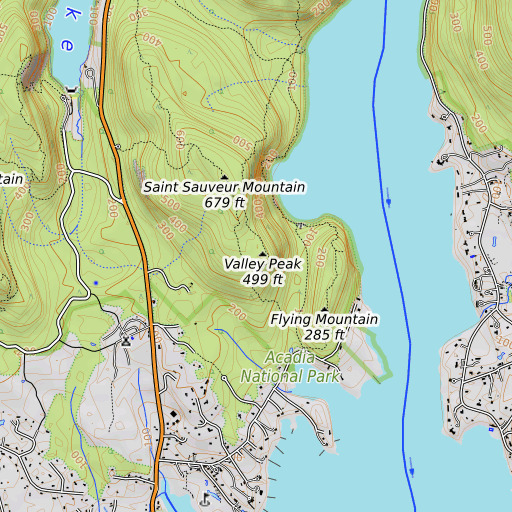 OpenTopoMap map of Valley Peak, ME