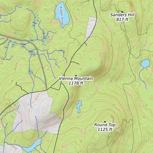 OpenTopoMap map of Vienna Mountain, ME