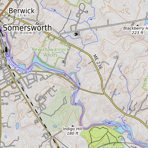 OpenTopoMap map of Worster Brook, ME