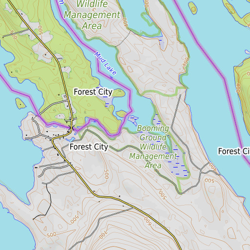 OpenTopoMap map of Forest City Stream, ME