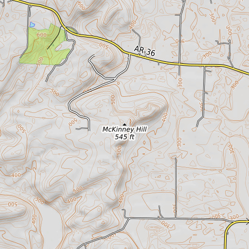 OpenTopoMap map of McKinney Hill, AR