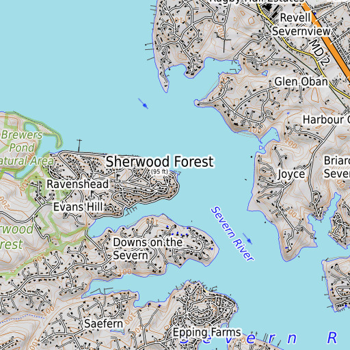 OpenTopoMap map of Brewer Point, MD