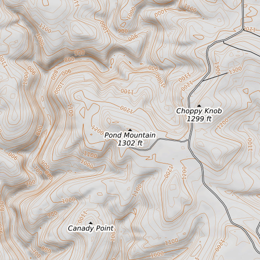 OpenTopoMap map of Pond Mountain, AR
