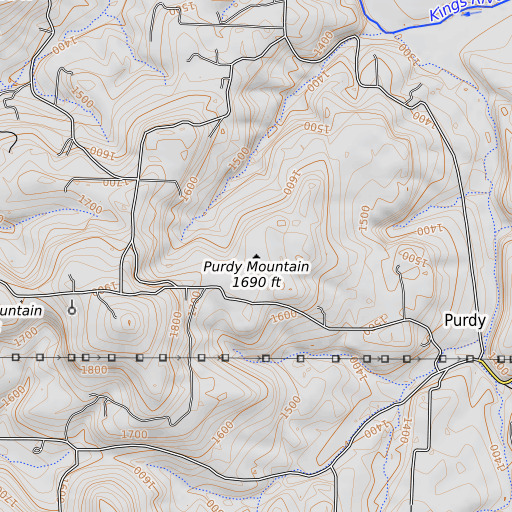OpenTopoMap map of Purdy Mountain, AR
