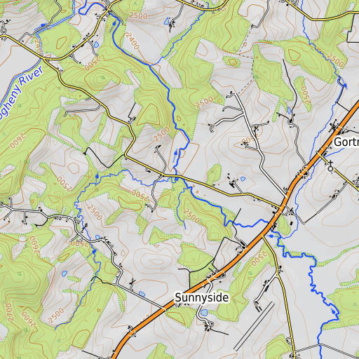 OpenTopoMap map of Frozen Camp Run, MD