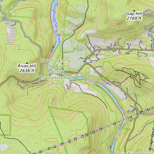 OpenTopoMap map of Ginseng Run, MD