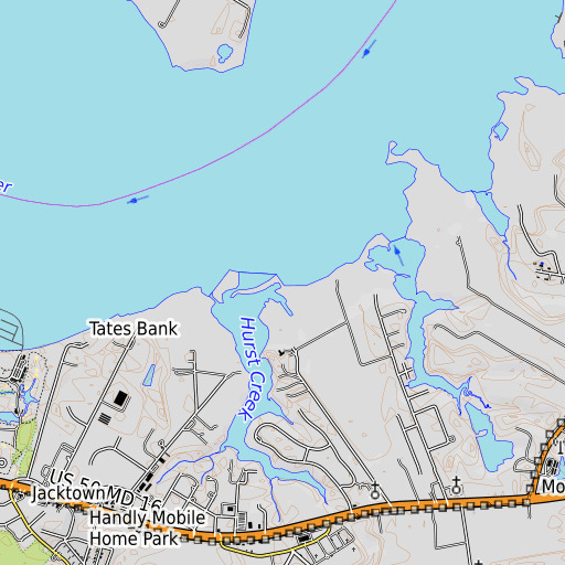 OpenTopoMap map of Hurst Creek, MD