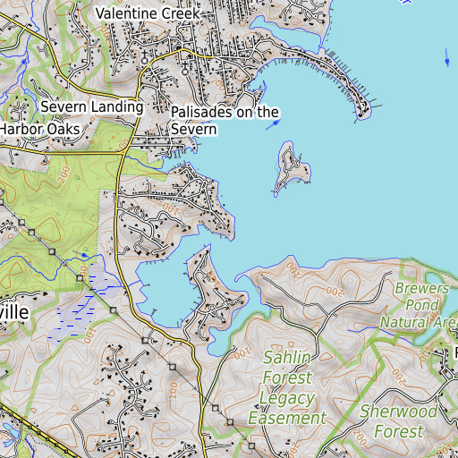 OpenTopoMap map of Mathiers Point, MD