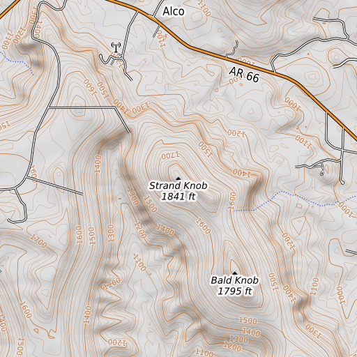 OpenTopoMap map of Strand Knob, AR