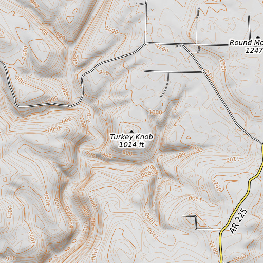 OpenTopoMap map of Turkey Knob, AR