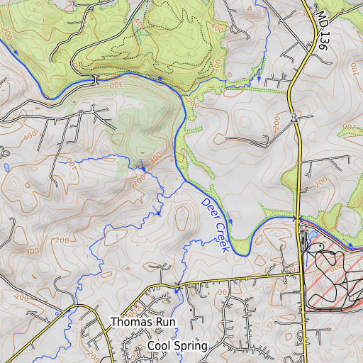OpenTopoMap map of Thomas Run, MD