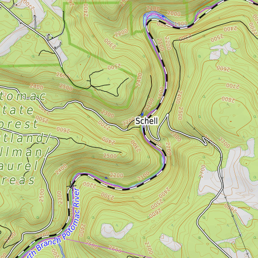 OpenTopoMap map of Schell, MD