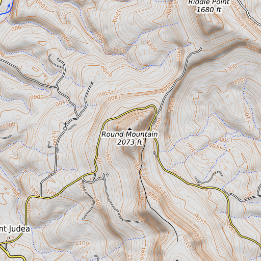 OpenTopoMap map of Round Mountain, AR