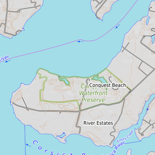 OpenTopoMap map of Conquest Beach, MD