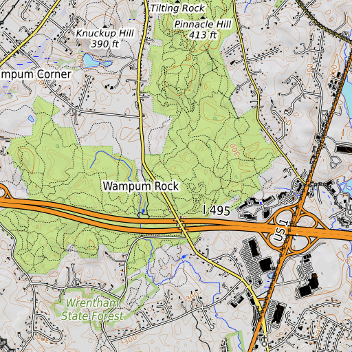 OpenTopoMap map of Wrentham State Forest, MA