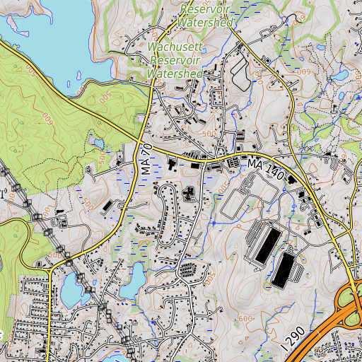 OpenTopoMap map of Boylston Elementary School, MA