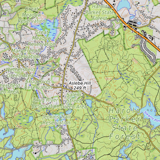 OpenTopoMap map of Aslebe Hill, MA