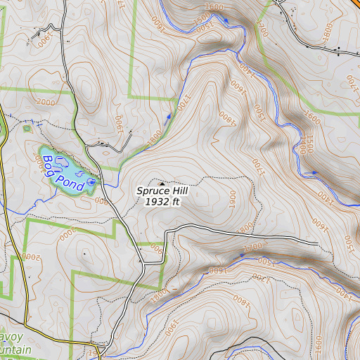 OpenTopoMap map of Spruce Hill, MA