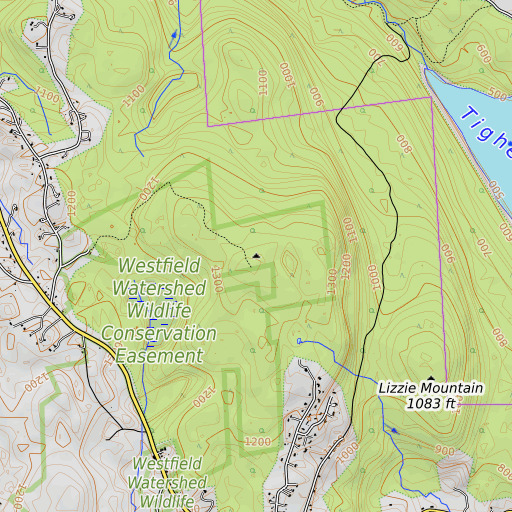 OpenTopoMap map of Bungy Mountain, MA