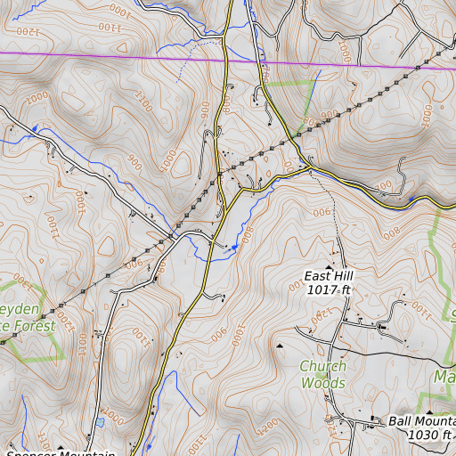 OpenTopoMap map of Beaver Meadow, MA