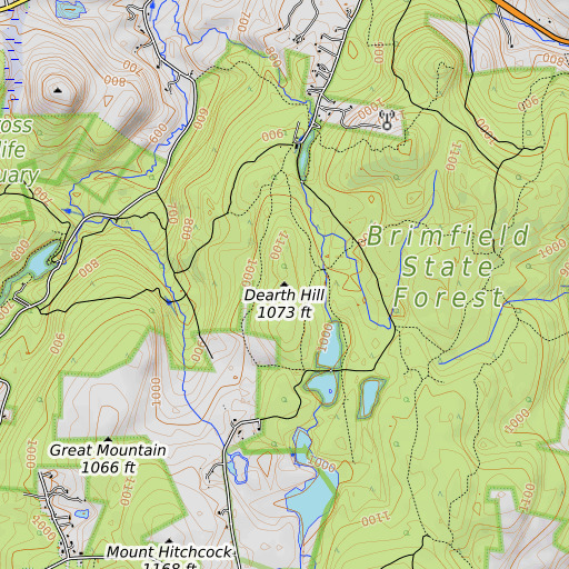 OpenTopoMap map of Dearth Hill, MA
