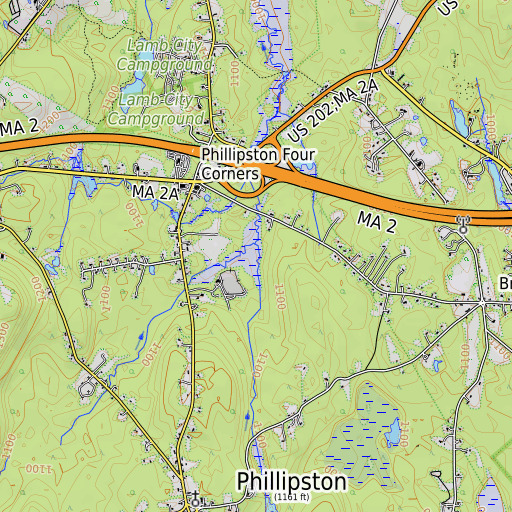 OpenTopoMap map of Dunn Brook, MA