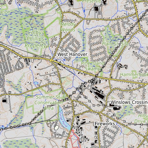 OpenTopoMap map of Cushing Brook, MA