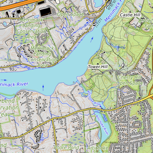 OpenTopoMap map of Artichoke River, MA
