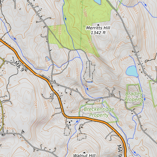 OpenTopoMap map of Devils Den, MA