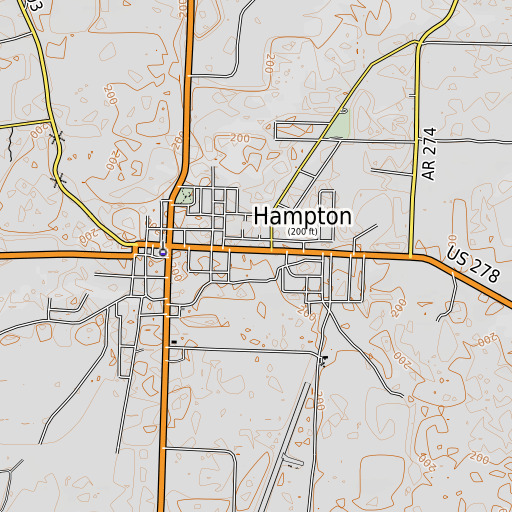 OpenTopoMap map of Hampton Elementary School, AR