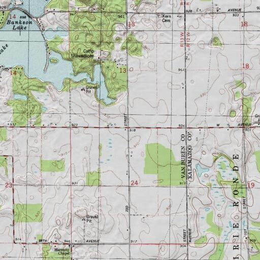 USGS 24K topo map of Adams School, MI