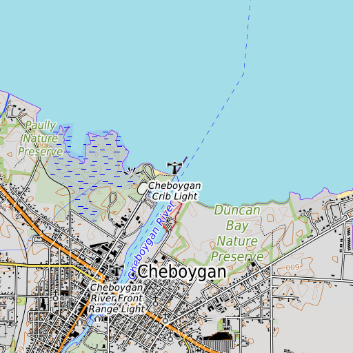 OpenTopoMap map of Cheboygan River, MI