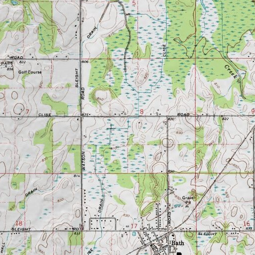 USGS 24K topo map of Clise Drain, MI