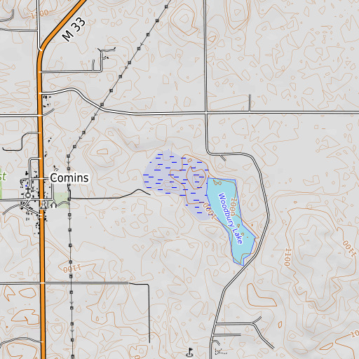 OpenTopoMap map of Comins Marsh, MI