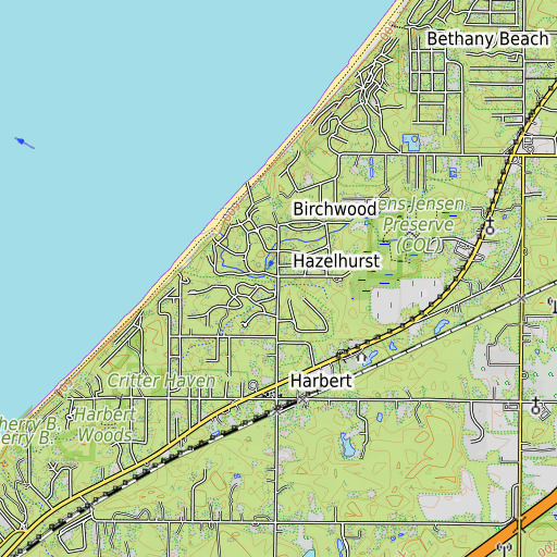 OpenTopoMap map of Hazelhurst, MI