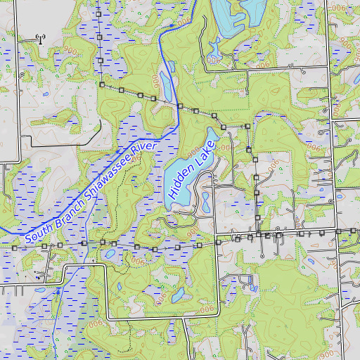OpenTopoMap map of Hidden Lake, MI
